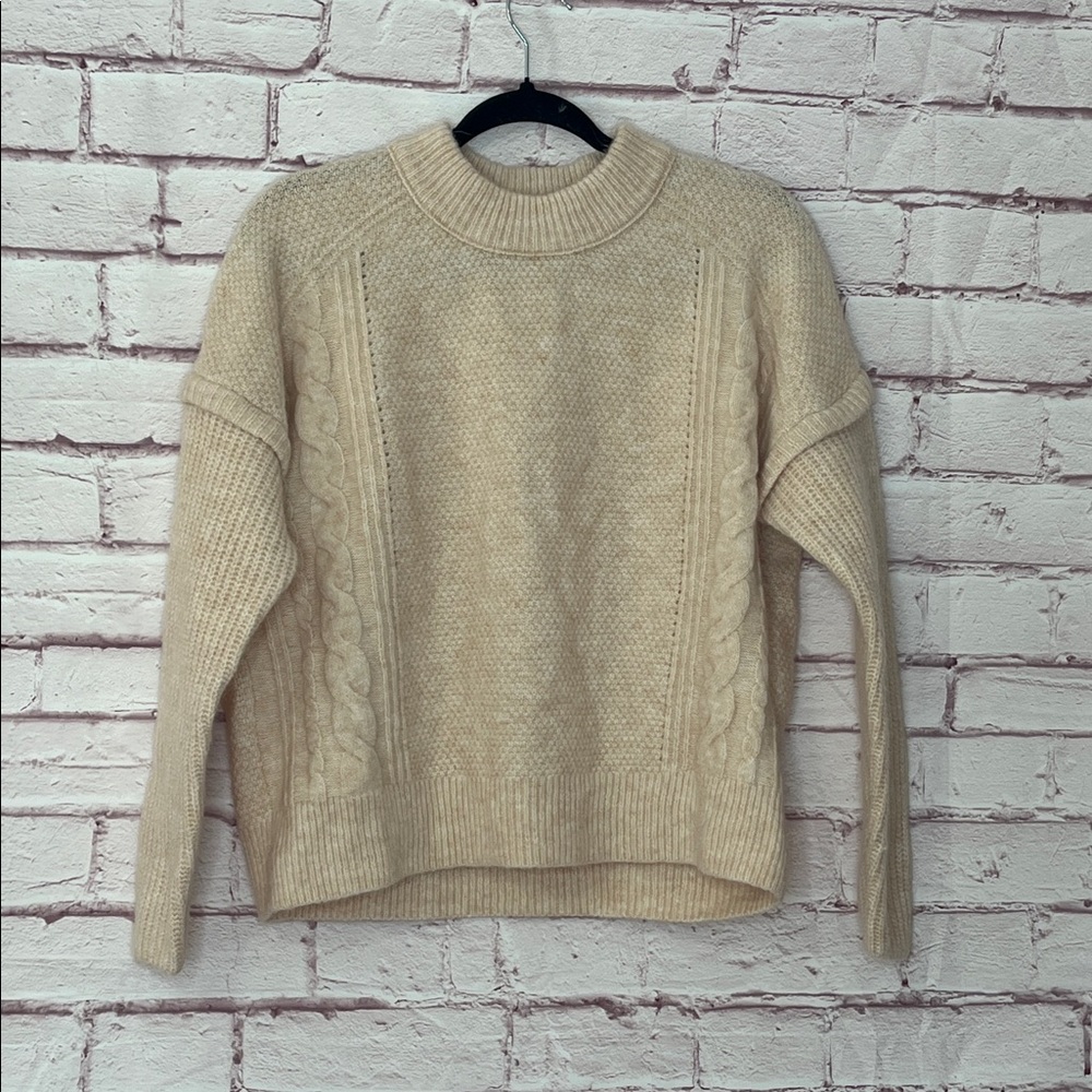 Madewell Cable Havener Pullover in Heather Powder Alpaca Wool Blend NWT Small - Picture 4 of 12